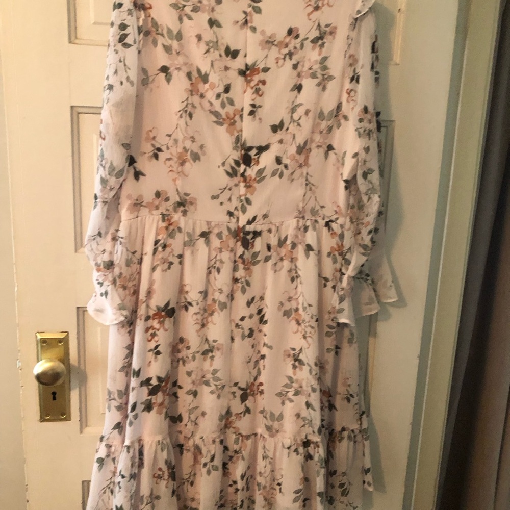 Calvin Klein Floral Long Sleeve Dress - White and Pink
